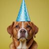 Dog wearing a Blue Party Hat
