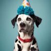 Dalmation Dog wearing a Party Hat