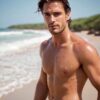 Topless Man wearing Jean on Beach FX STOCK PHOTOGRAPHY IMAGE