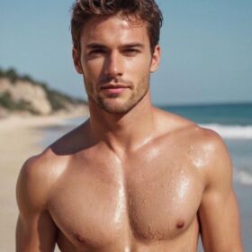 Topless Man on Beach Royalty Free Image